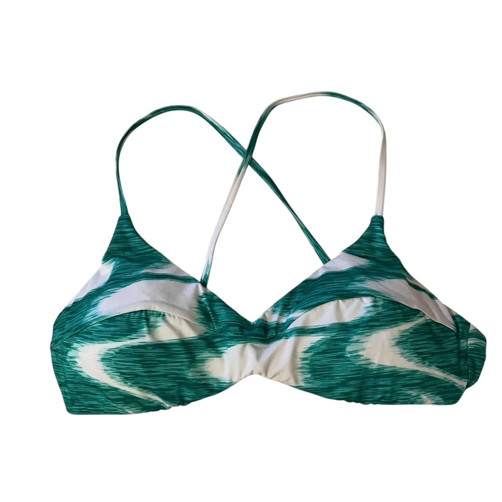 Seafolly Wavelength Cross Back Bralette Bikini Top Green White Women's 10 US NWT - Picture 10 of 11